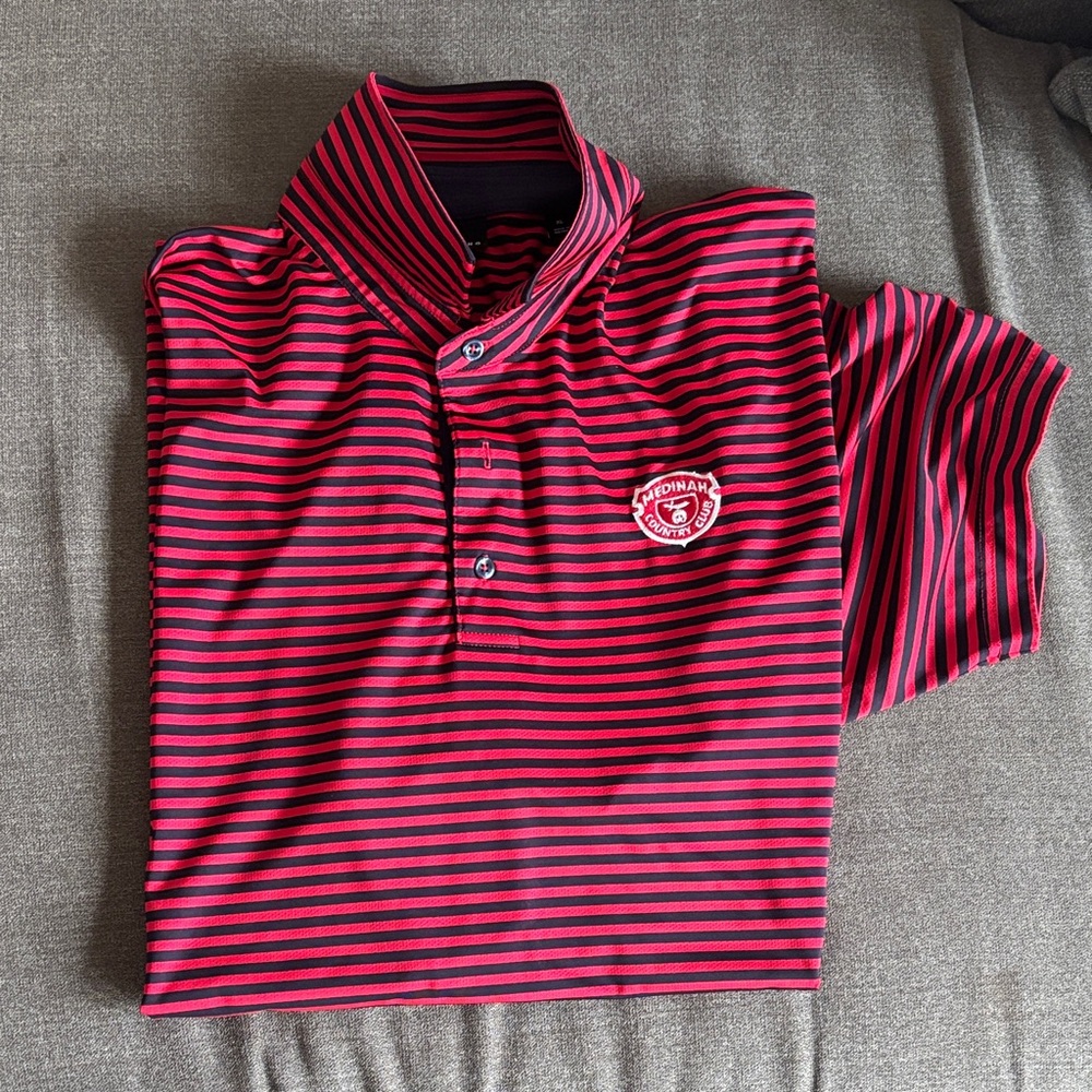 Dunning men’s xl Medinah Country Club golf polo red navy stripes